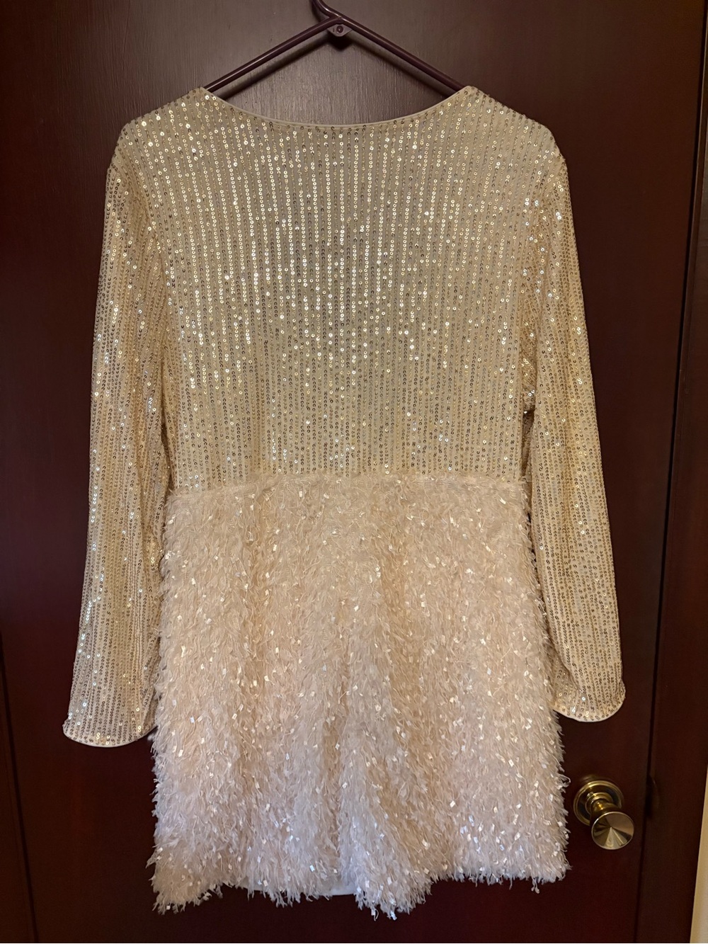Sequin Fringe Mini Dress Ivory Gold 1XL - Picture 2 of 8